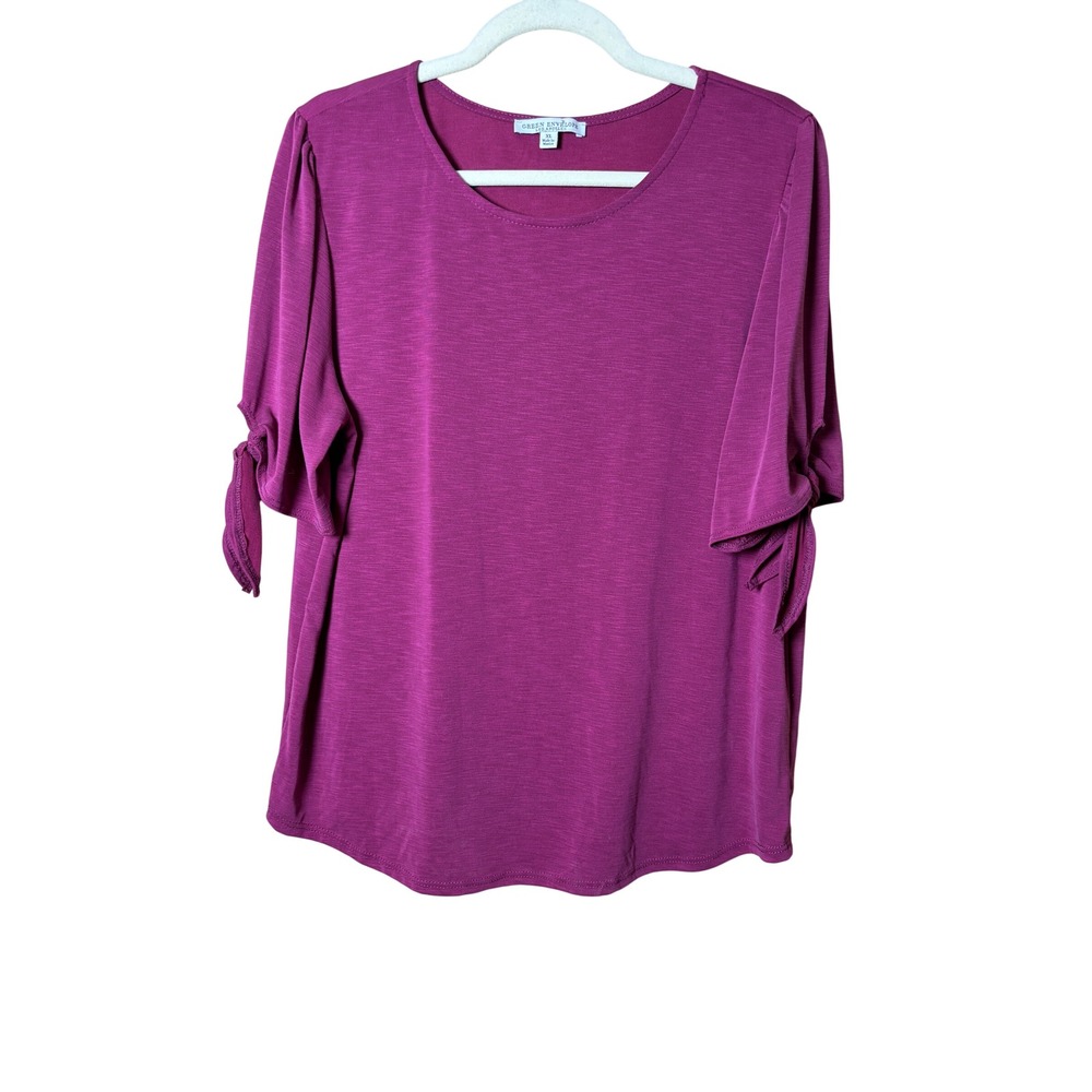 Green Envelope Women Top XL Magenta Tie Sleeve Modal Slub Crew Neck Purple